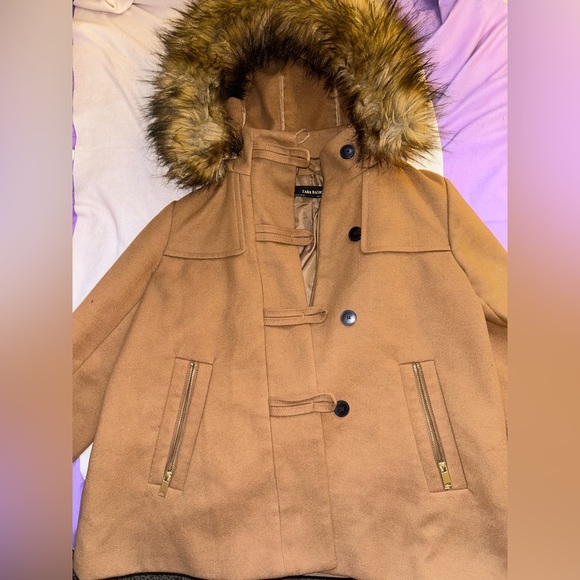 Zara Removable Hood Faux Fur Long Coat | Color: Brown/Tan - Picture 5 of 8